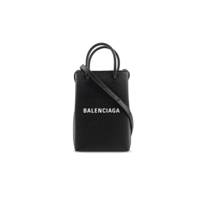 BALENCIAGA SHOPPING PHONE HOLDER BAG BLACK 593820 (18*11*5cm)